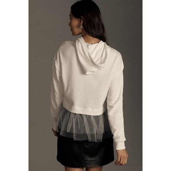 Anthropologie Pilcro Tulle Hem Hoodie White Size XXS - Picture 3 of 7